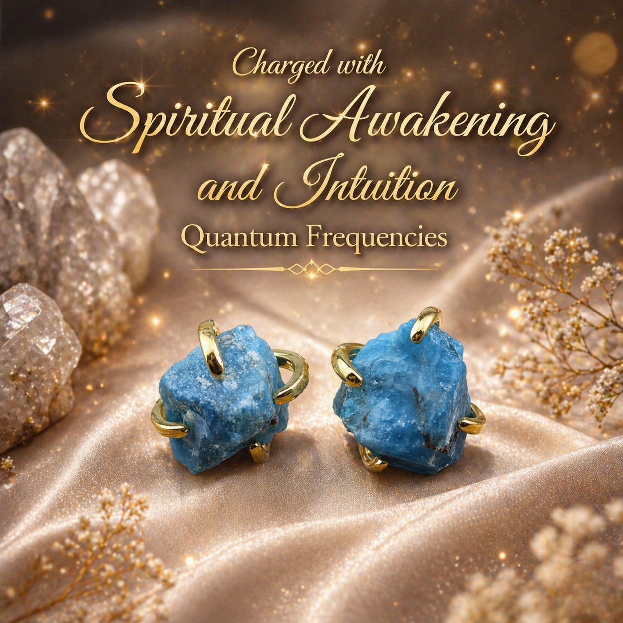 Blue Raw Agate Stone Earrings Charged with Spiritual Awakening & Intuition Frequencies