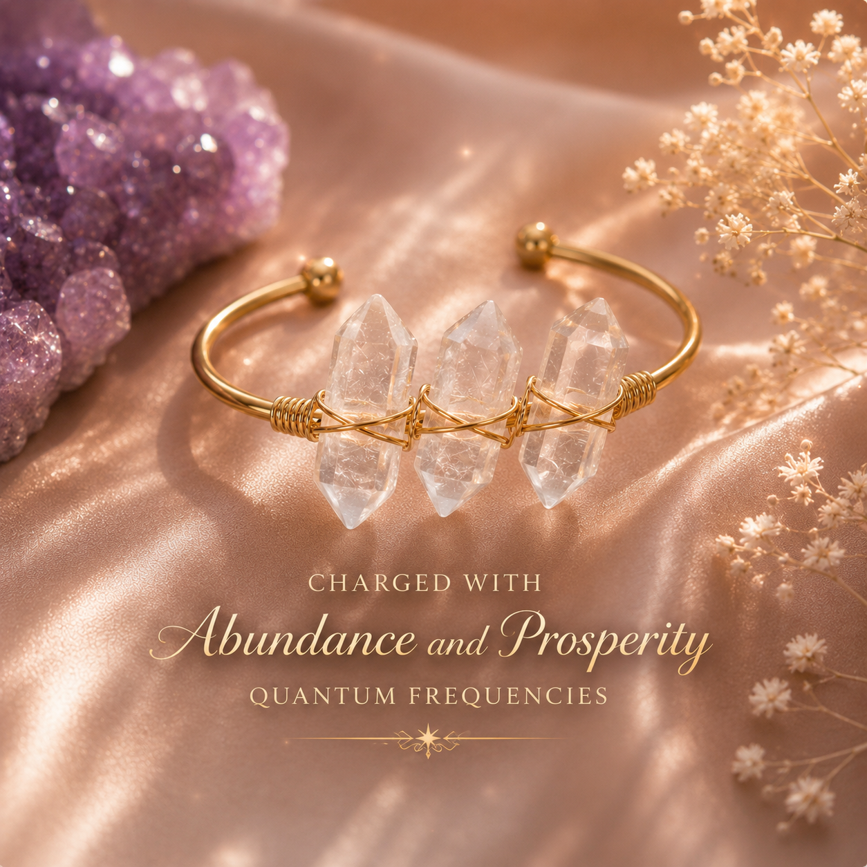 Clear Quartz Abundance Cuff Bracelet | Charged with Quantum Frequencies