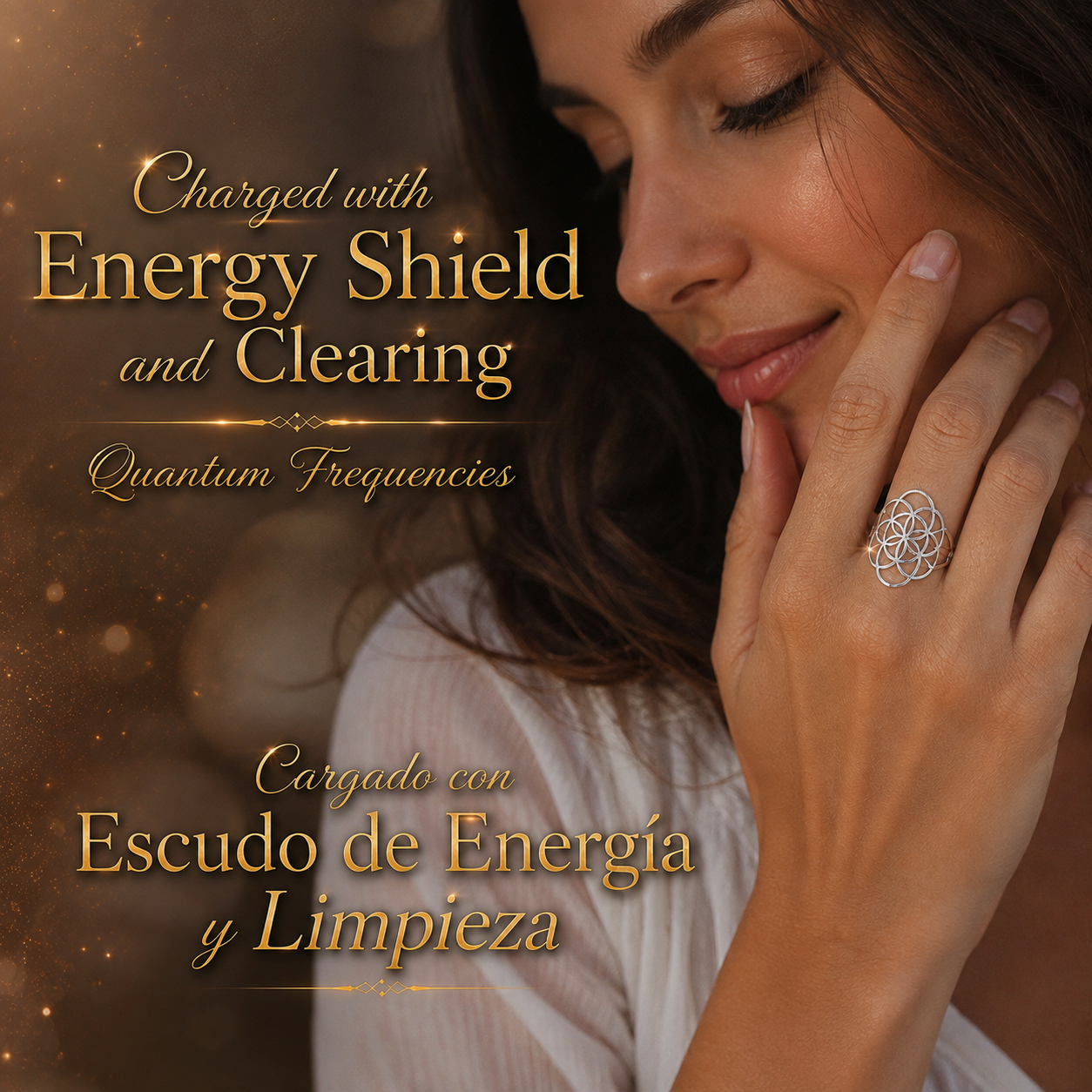 Sacred Geometry Ring Charged with Energy Shield & Clearing Frequencies