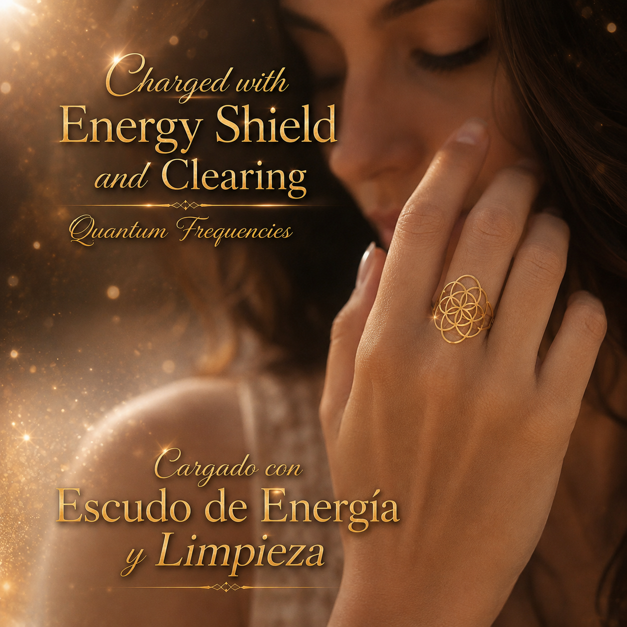 Sacred Geometry Ring Charged with Energy Shield & Clearing Frequencies