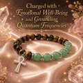 Tiger Eye & Green Aventurine Ankh Bracelet Charged with Emotional Well-Being & Grounding Frequencies