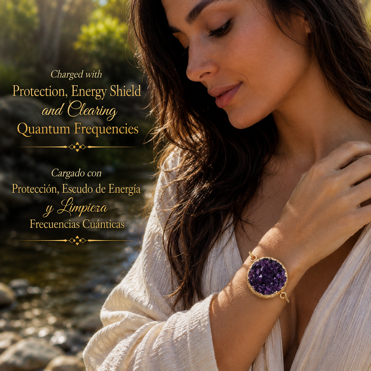 Amethyst Druzy Bracelet Charged with Emotional Healing & Energy Shield Frequencies